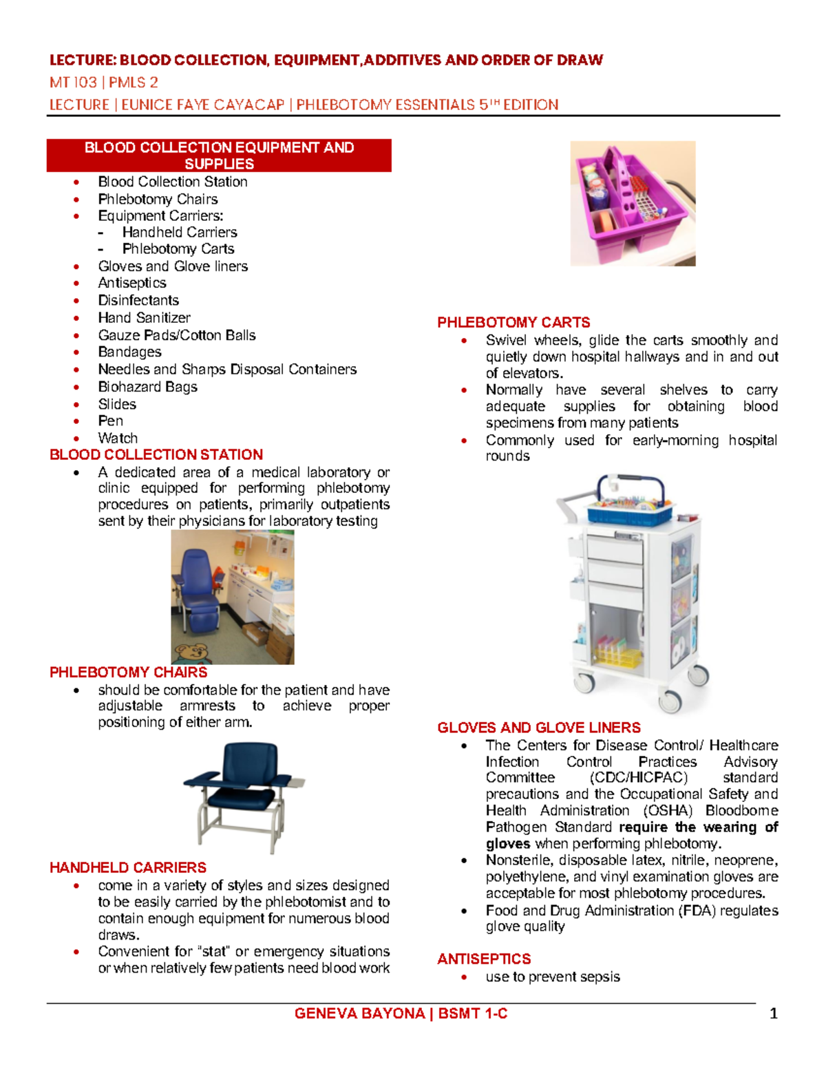 MT 103 PMLS 2: Lecture on Blood Collection Equipment & Additives - Studocu