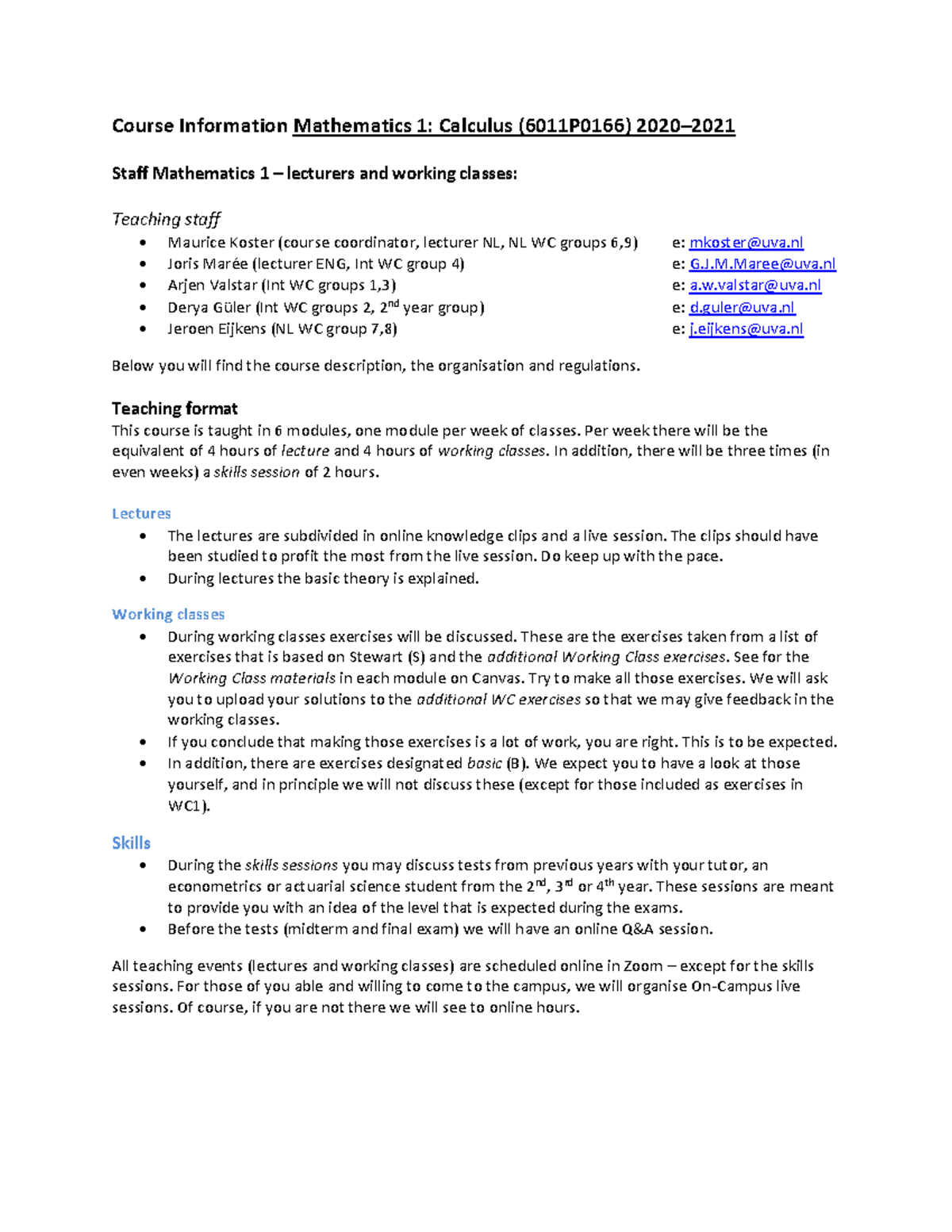 Mathematics 1 Study Guide: Calculus (6011P0166) for 2020-2021 - Studeersnel