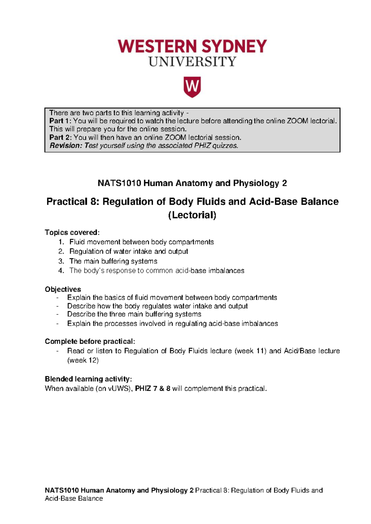 NATS1010 Practical 8: Regulation of Body Fluids and Acid-Base Balance ...