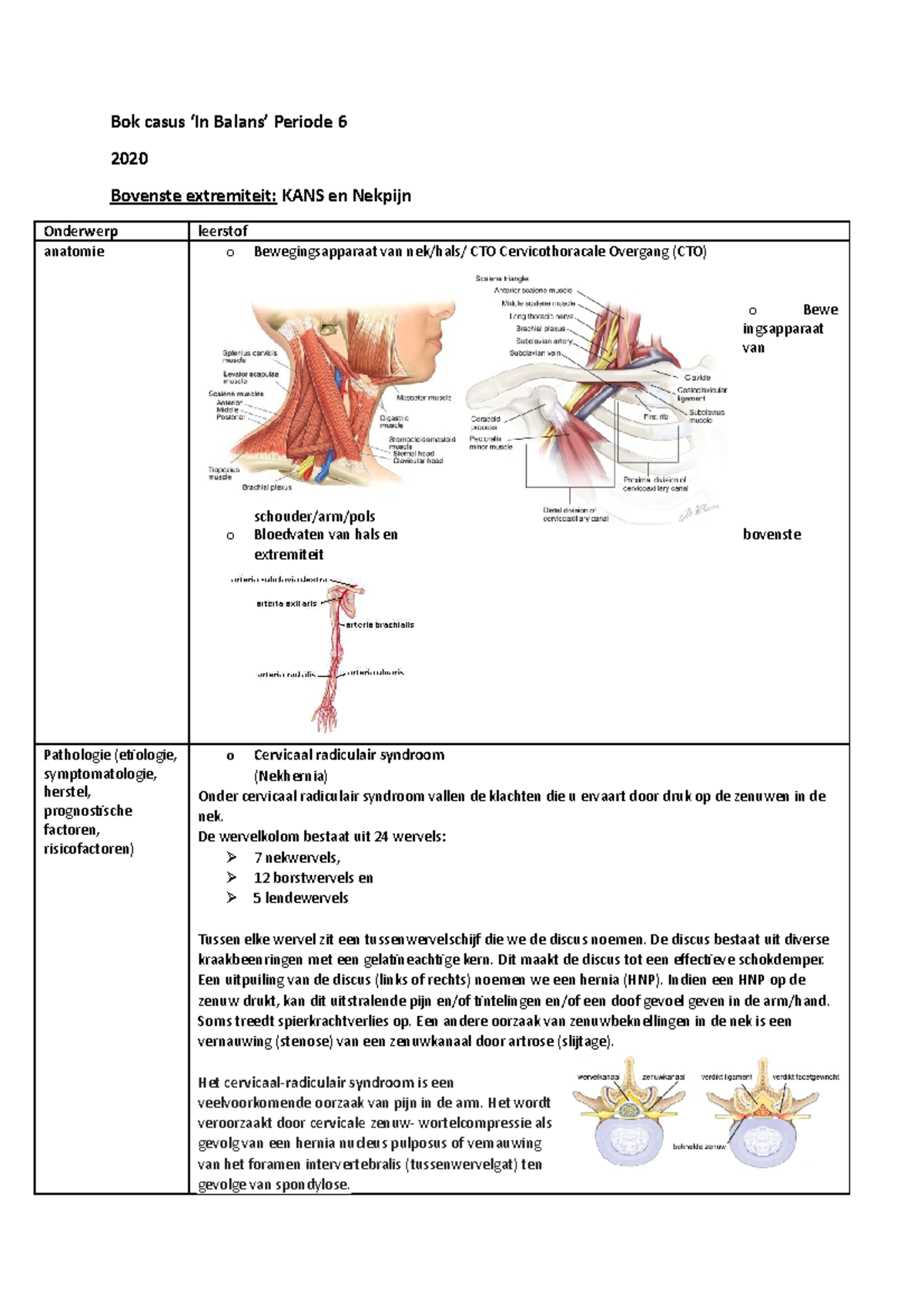 Casus 'In Balans' Periode 6: Anatomie en Pathologie van Bovenste ...