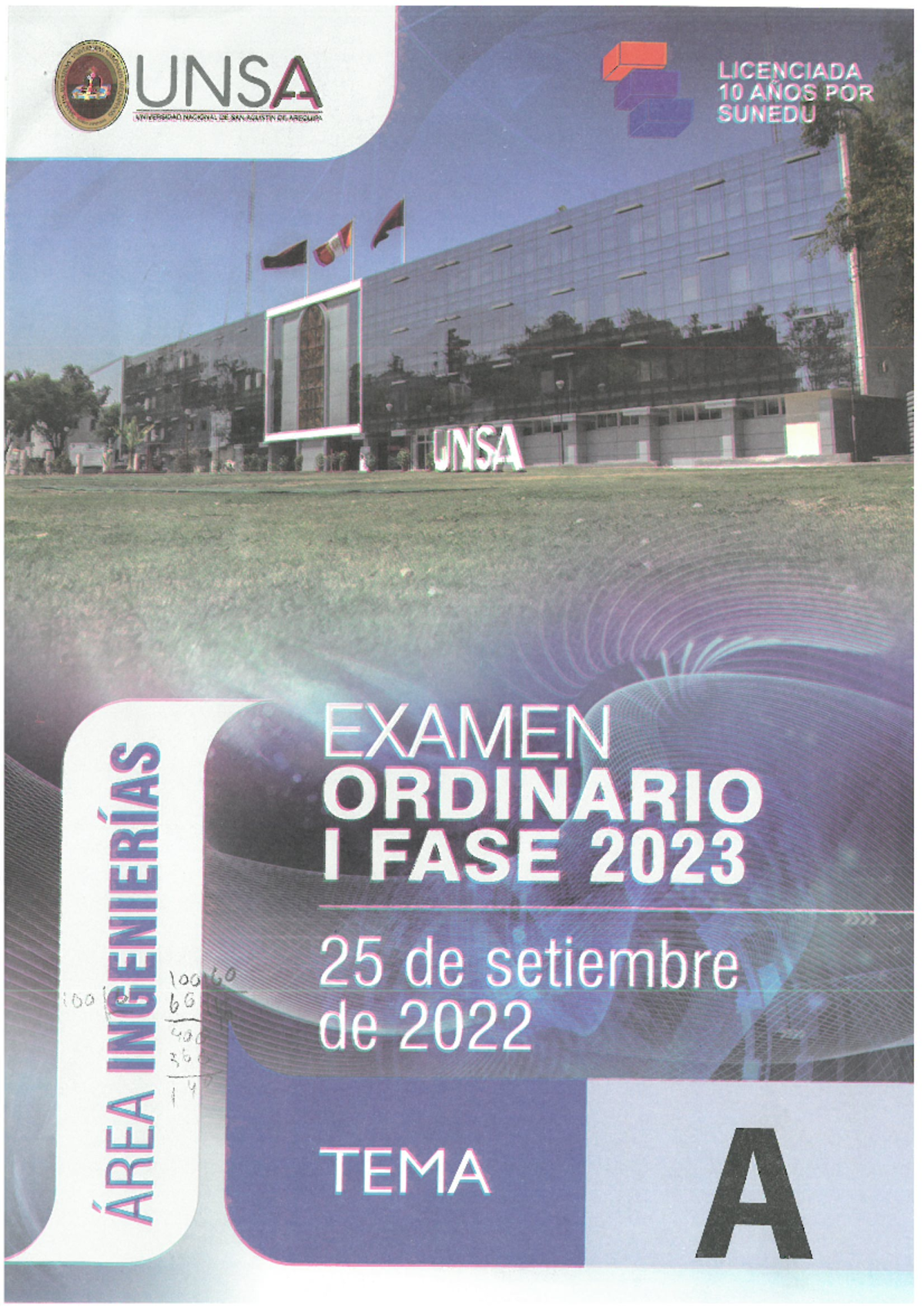 Ordinario 1 fase ingenierias 2023 - examen calculo computarizado UNSA ...