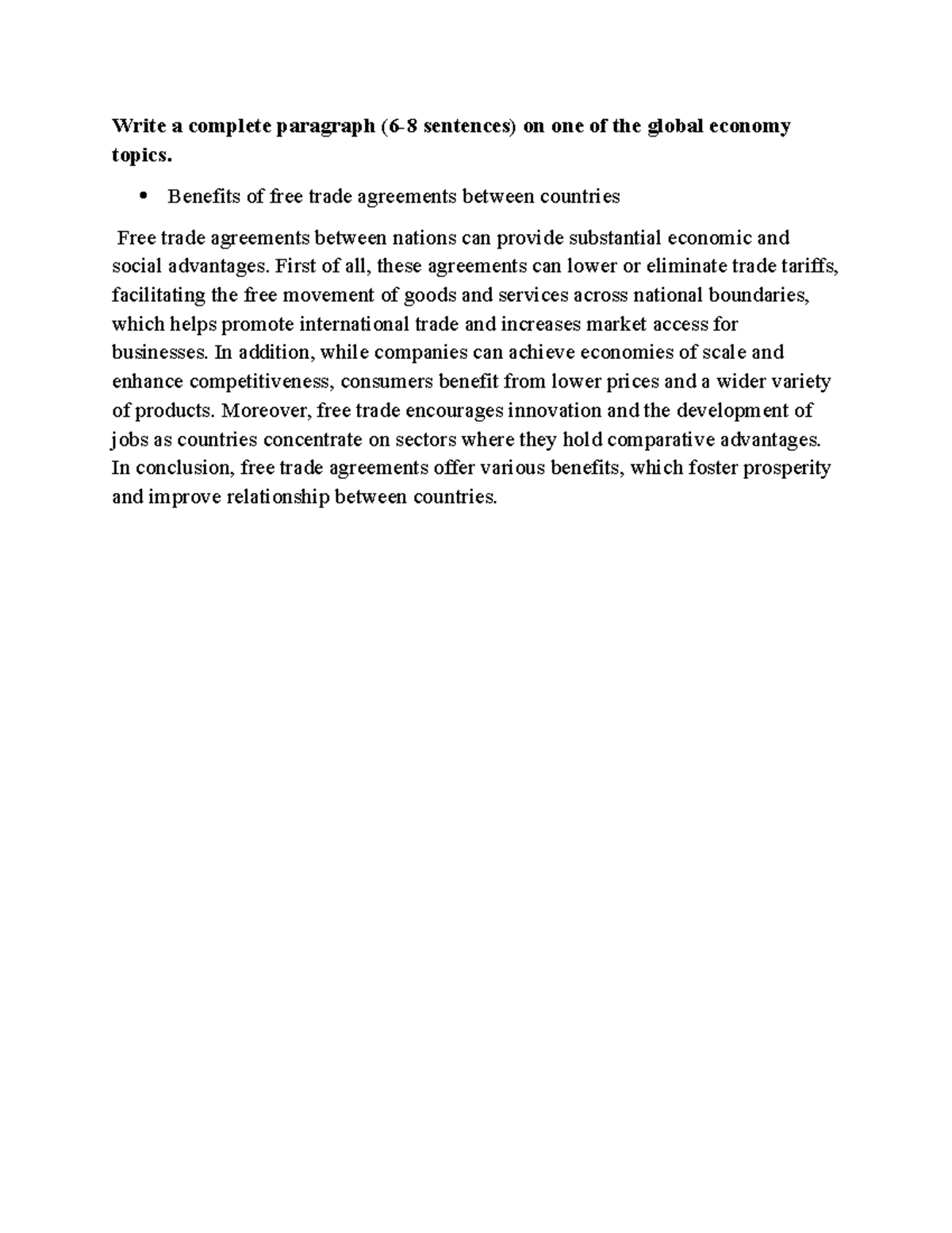 Global Economy - Benefits of Free Trade Agreements - Studocu