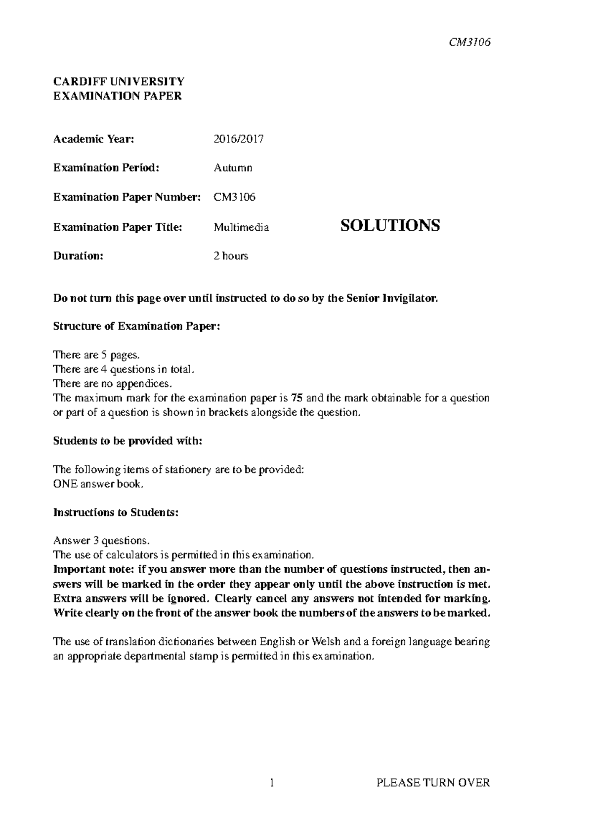 Exam 2017, questions - CARDIFF UNIVERSITY EXAMINATION PAPER Academic ...