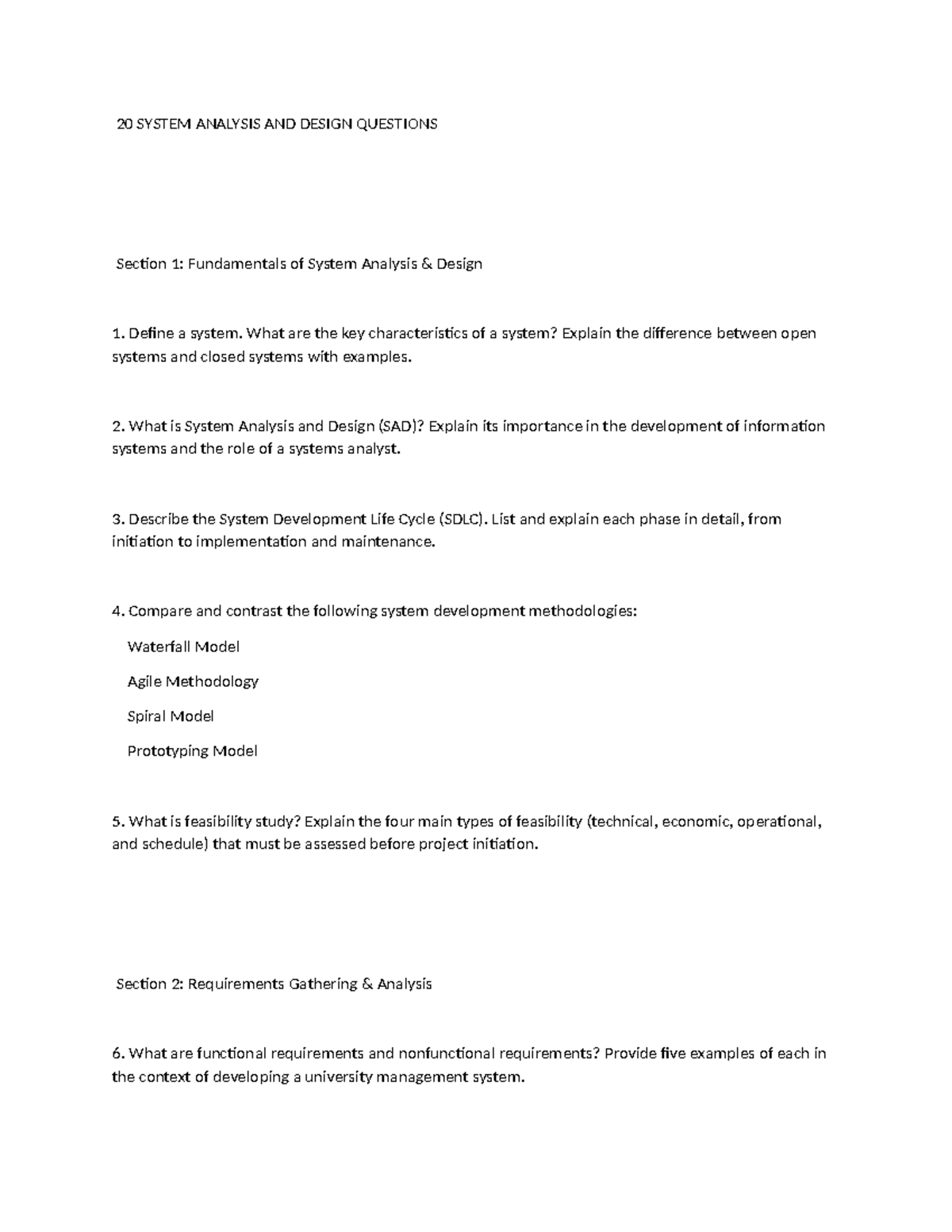 20 SAD QUESTIONS: Fundamentals, Requirements, and Design Tools - Studocu