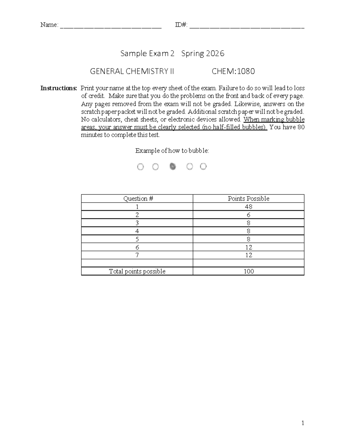 Sample Exam 2 Spring 2026 - General Chemistry II - Studocu