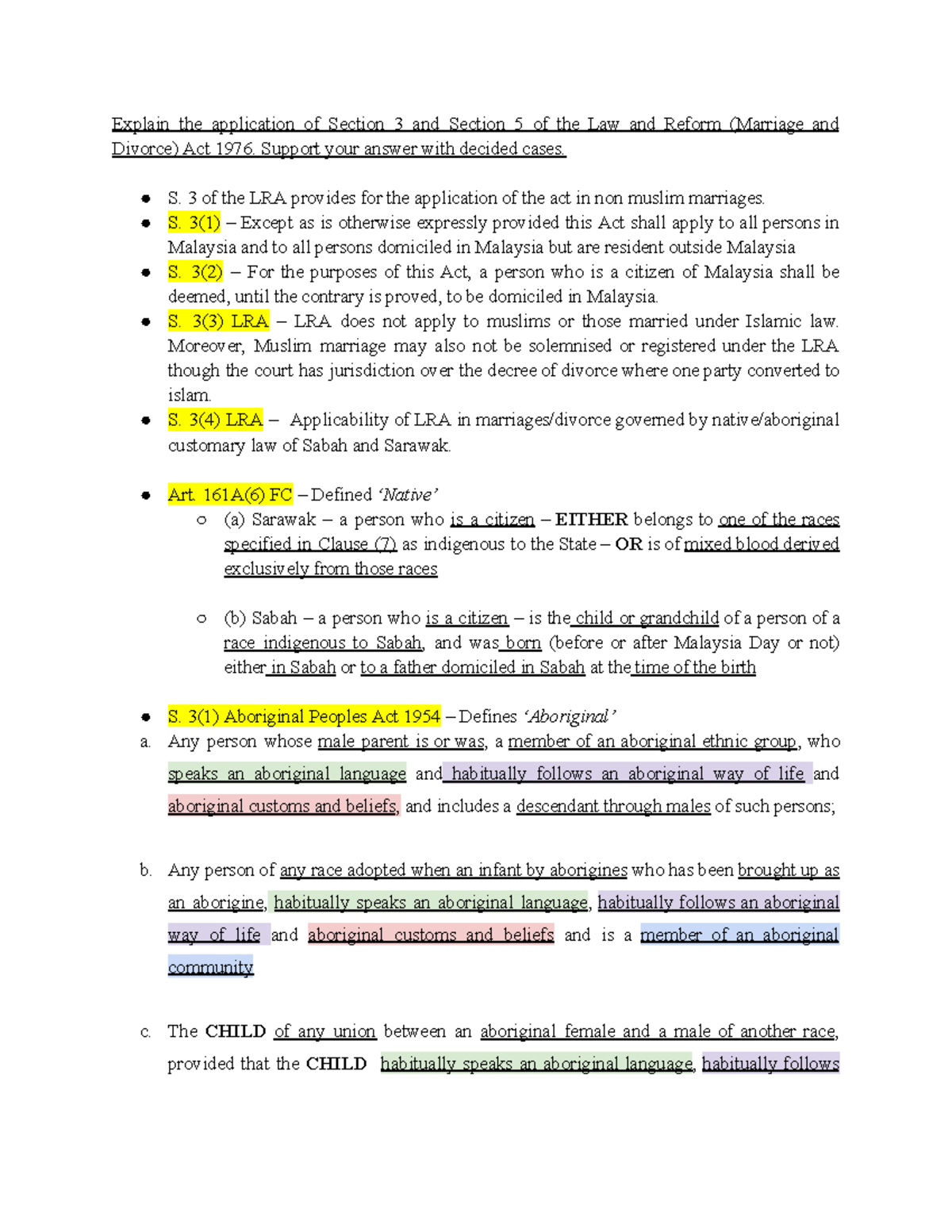 FAMILY LAW TUTORIAL 3, WEEK 4 - Explain the application of Section 3 ...