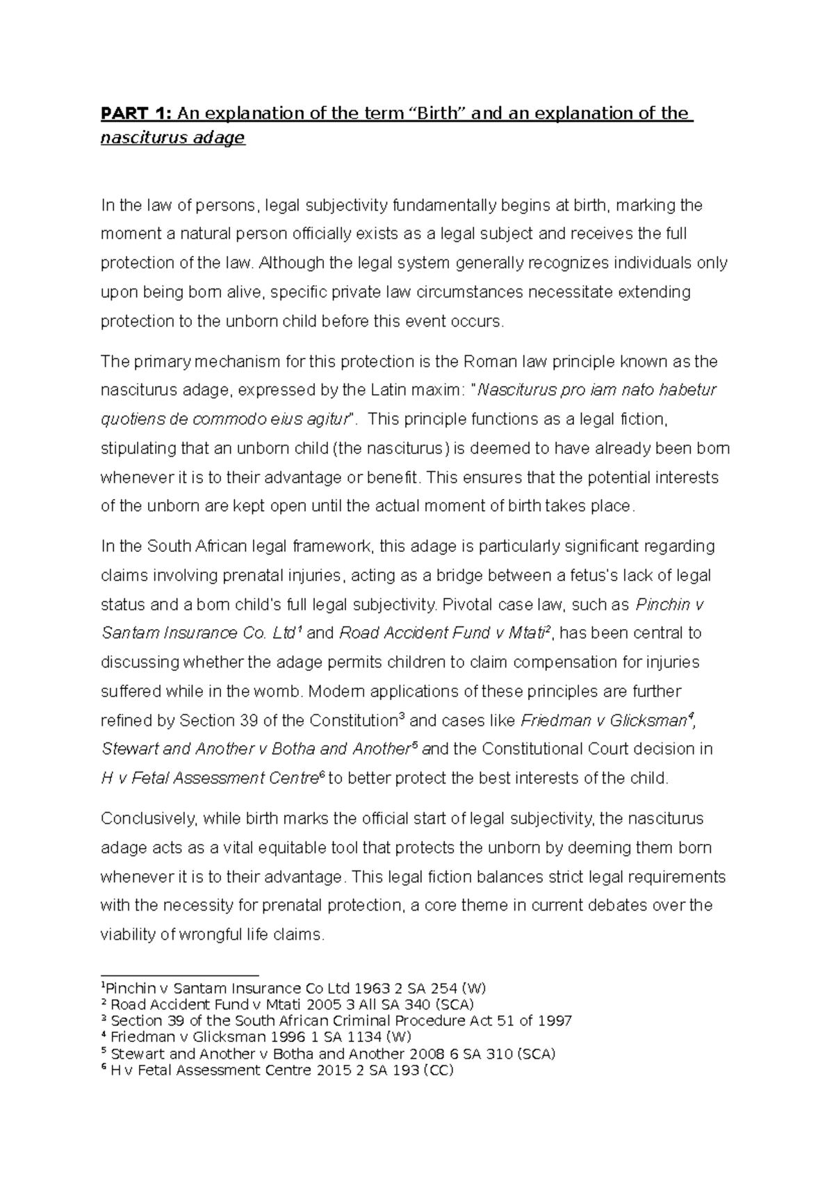 LPSN 1st Semester Assignment: Nasciturus Adage & Legal Subjectivity ...