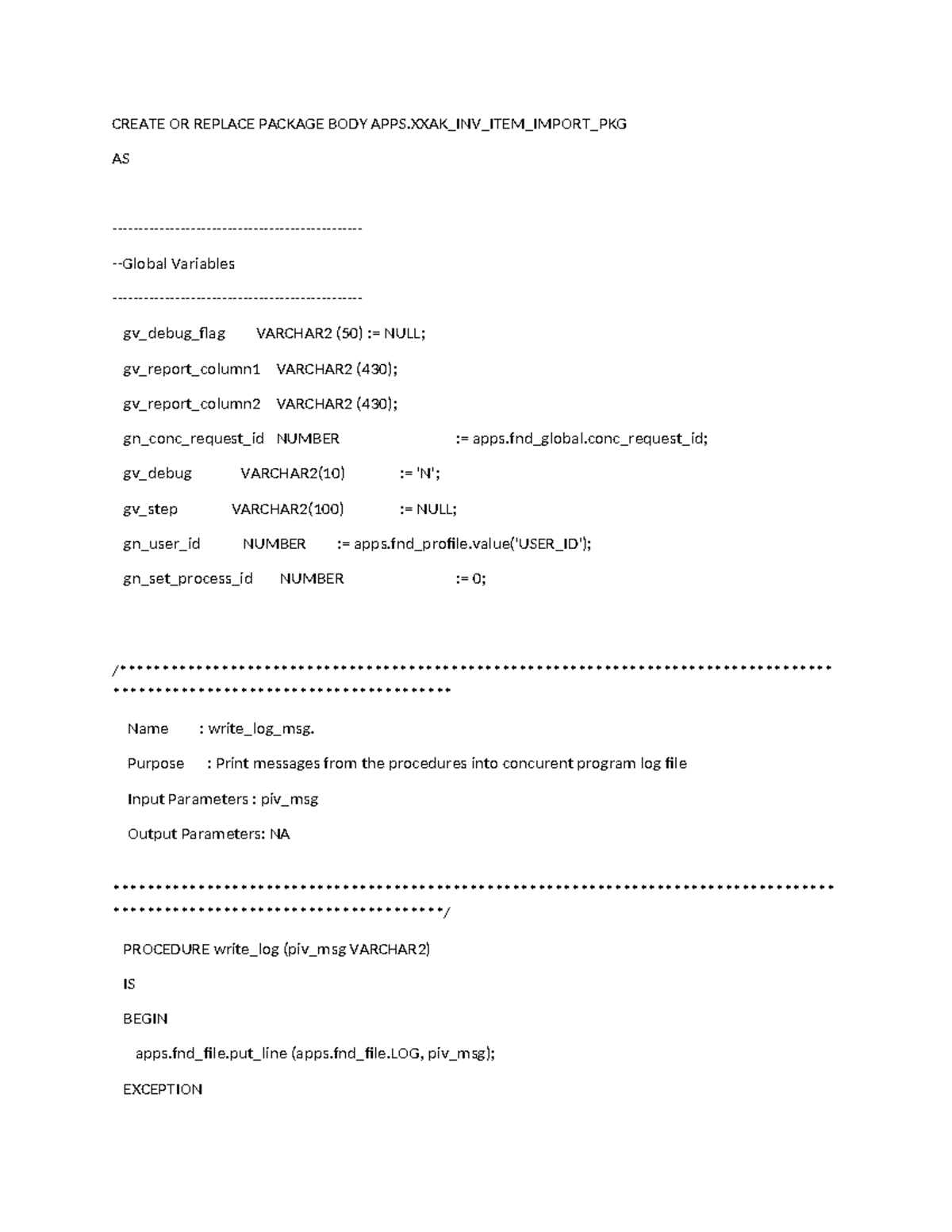 Oracle Package Body for APPS_INV_ITEM_IMPORT_PKG Implementation - Studocu