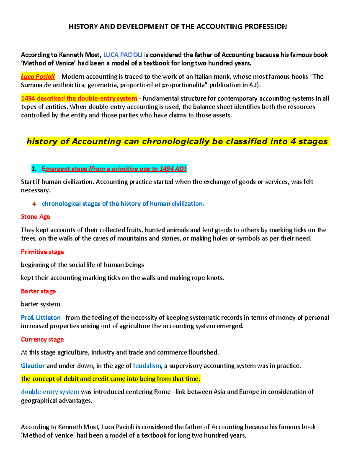 History and Development of the Accounting Profession (Final Exam) - Studocu