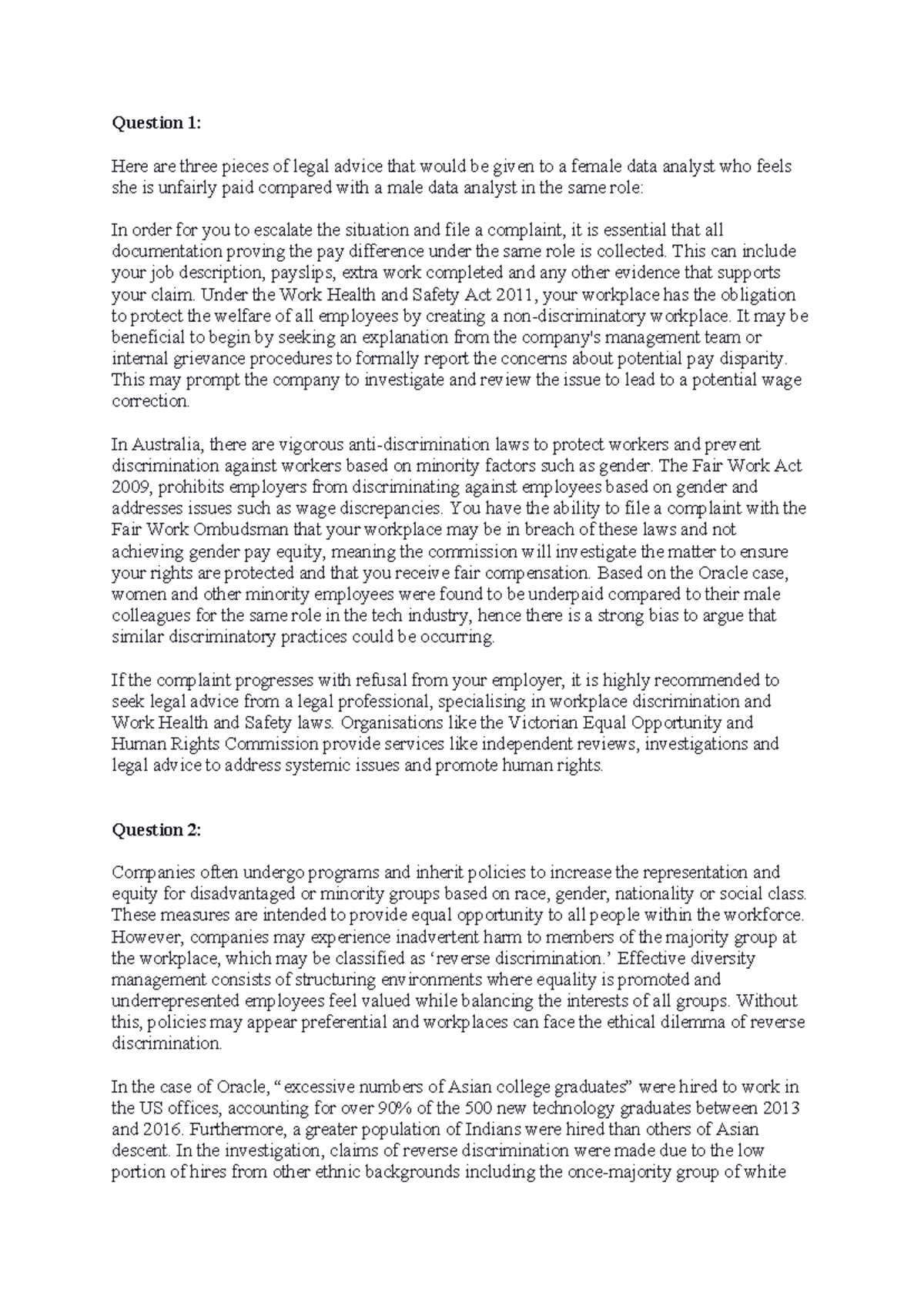 Assignment 3 - Individual Case Study on Workplace Discrimination - Studocu