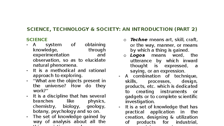 STS- Midterm Review: Science, Technology, and Society Insights - Studocu