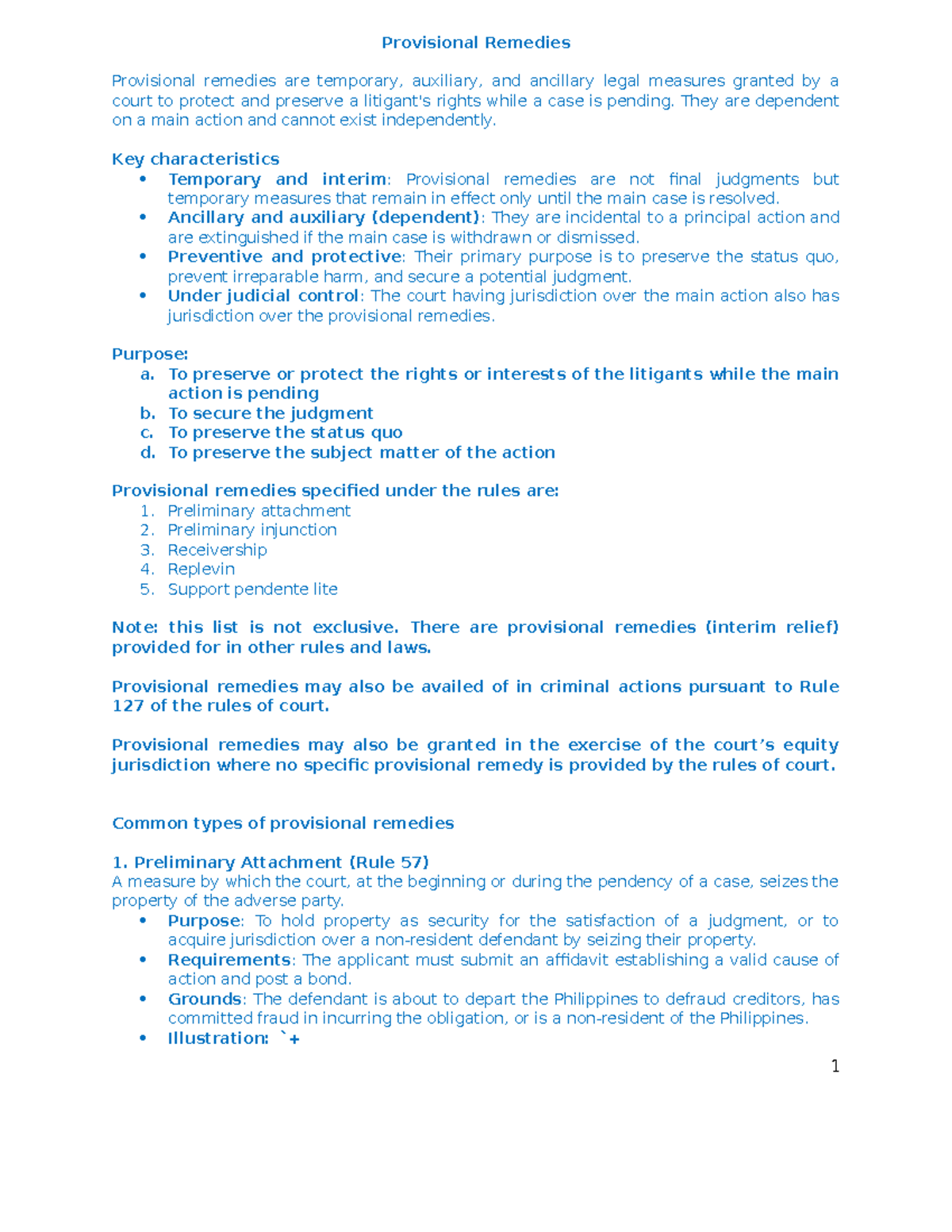 Provisional Remedies Overview: Key Legal Measures and Rules - Studocu