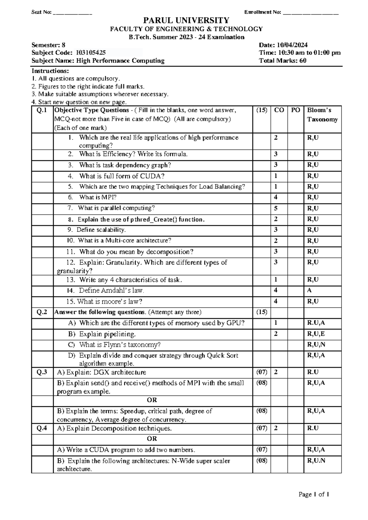 Question Paper of iot - Page 1 of 1 Seat No: ______________ Enrollment ...