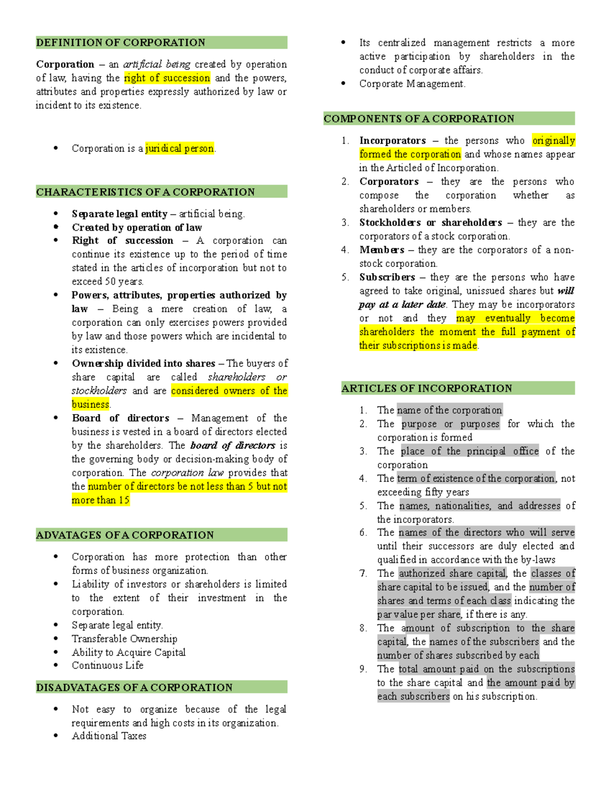 Corporate Structure & Share Capital Overview (Corp & Part) - Studocu