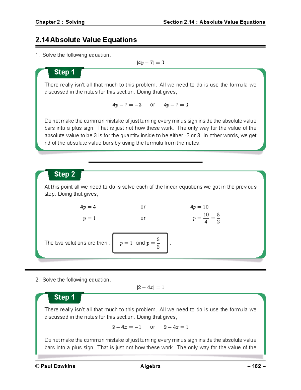 Absolute Value Equations - Detailed Solutions and Step-by-Step Guide ...