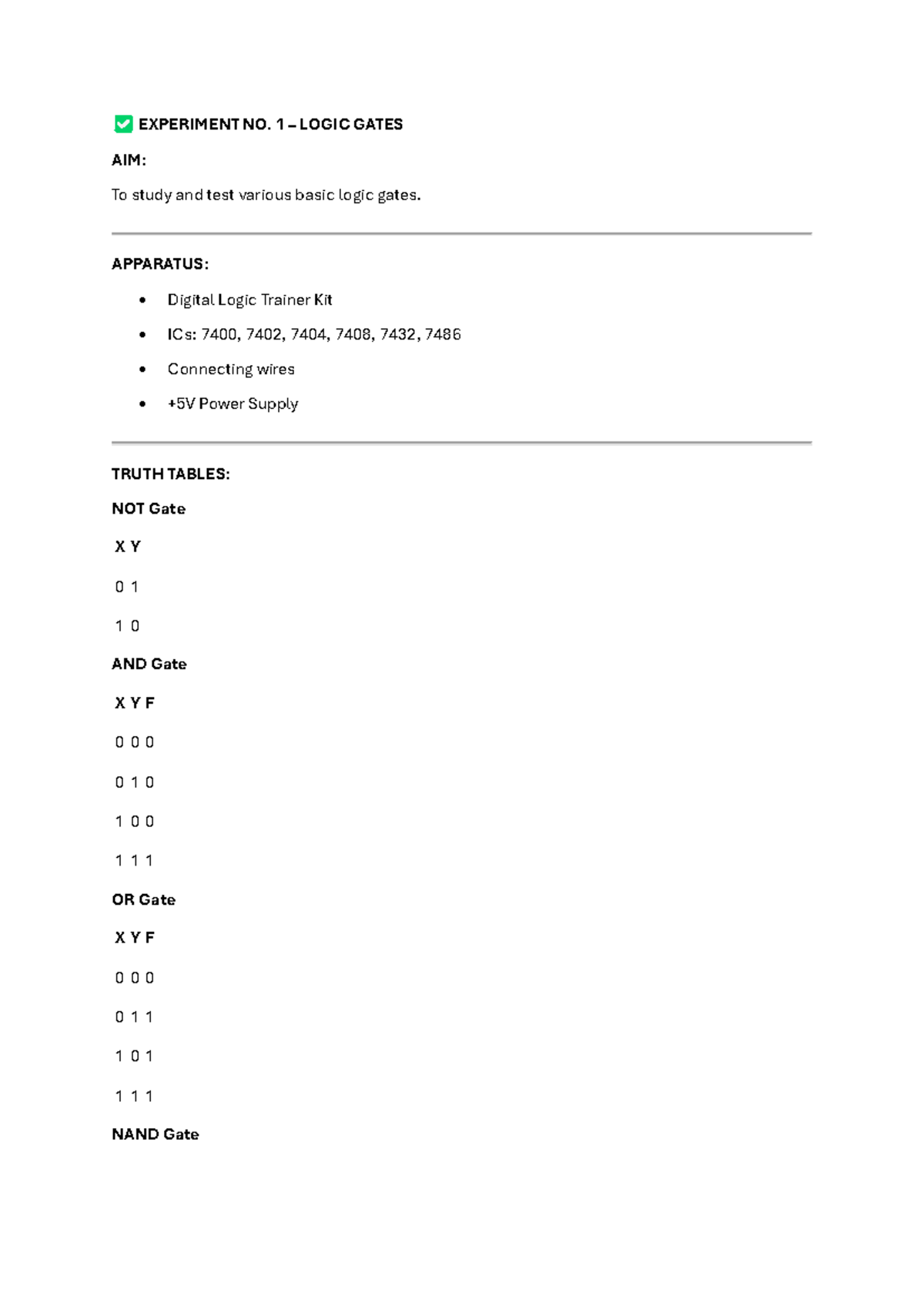 Logic Gates and Circuits Lab Report (ENGR 101) - Studocu