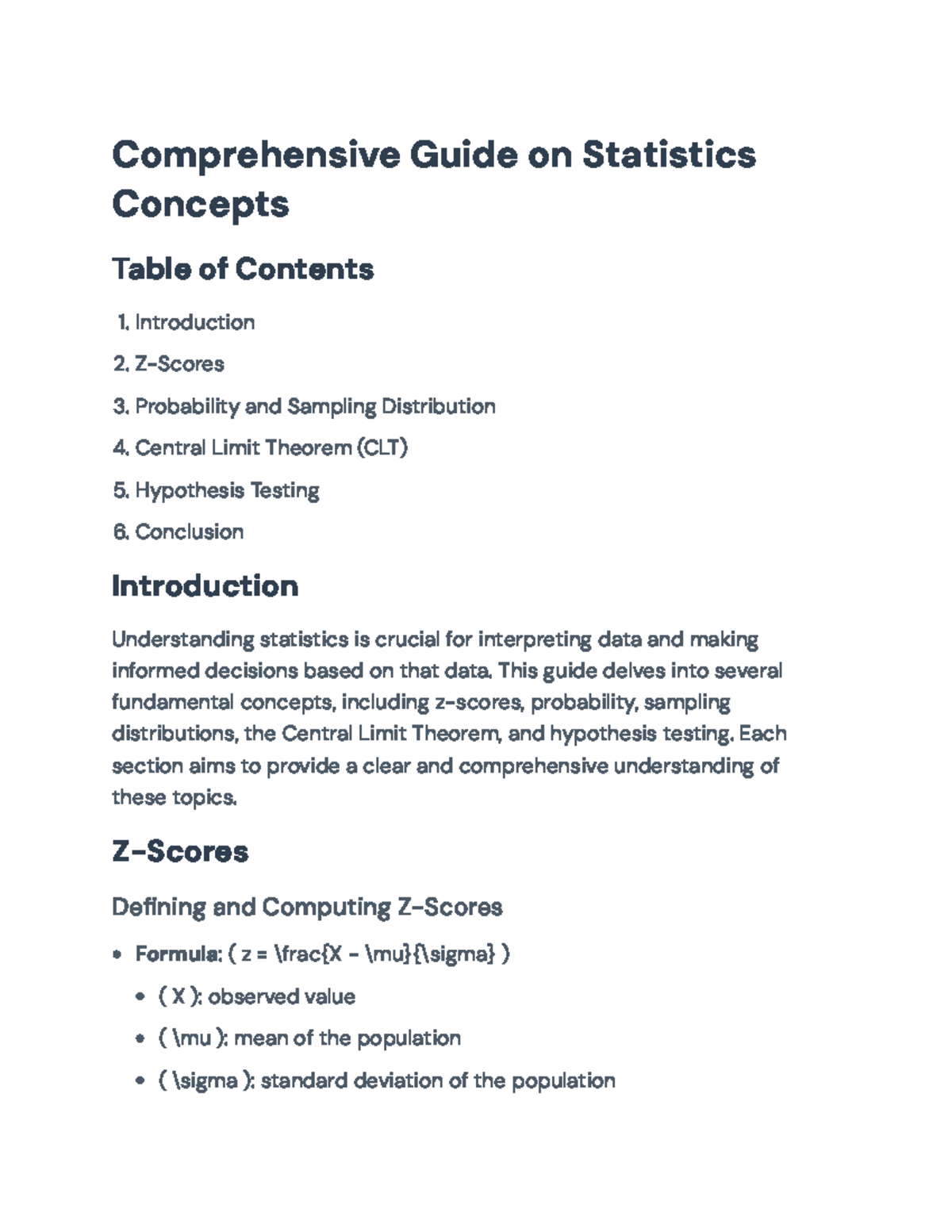 Statistics Concepts: Z-Scores, Probability, CLT & Hypothesis Testing ...