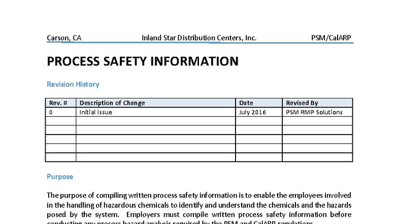 02 - Process Safety Information - PSM: 8 CCR 5189(d) | CalARP: 19 CCR ...