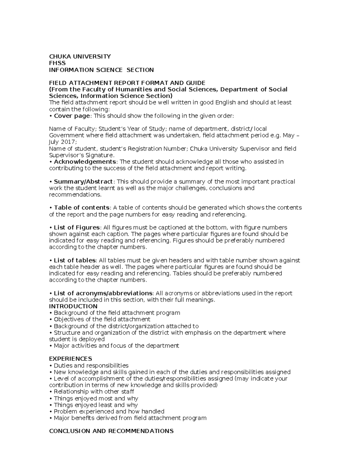 Field Attachment Report Format & Guide - INFO 1011 - Studocu