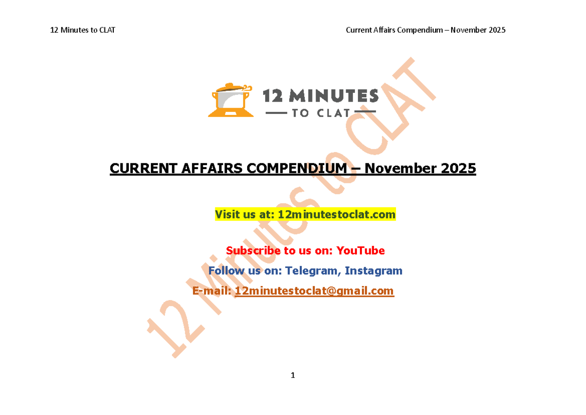 CA Compendium for CLAT - Current Affairs November 2025 - Studocu