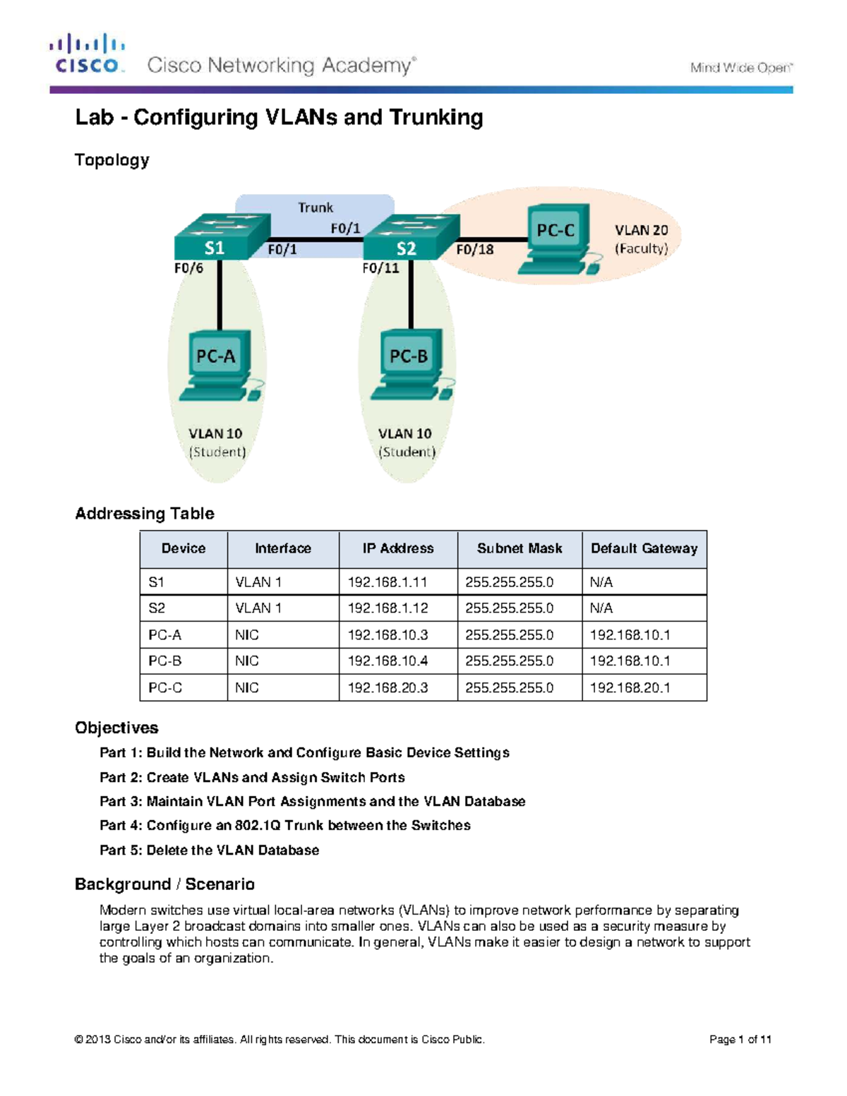 6.2.2.5 Lab - Configuring VLANs and Trunking Network Setup and ...