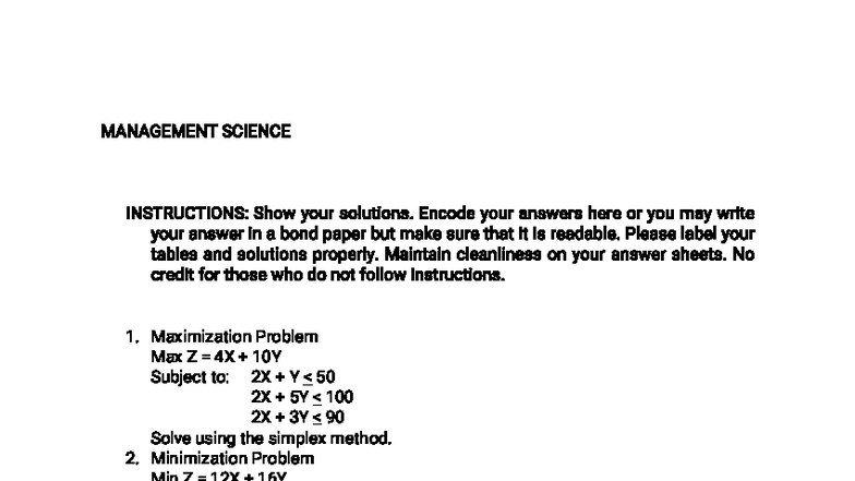 Management Science Problems: Maximization & Minimization Techniques ...