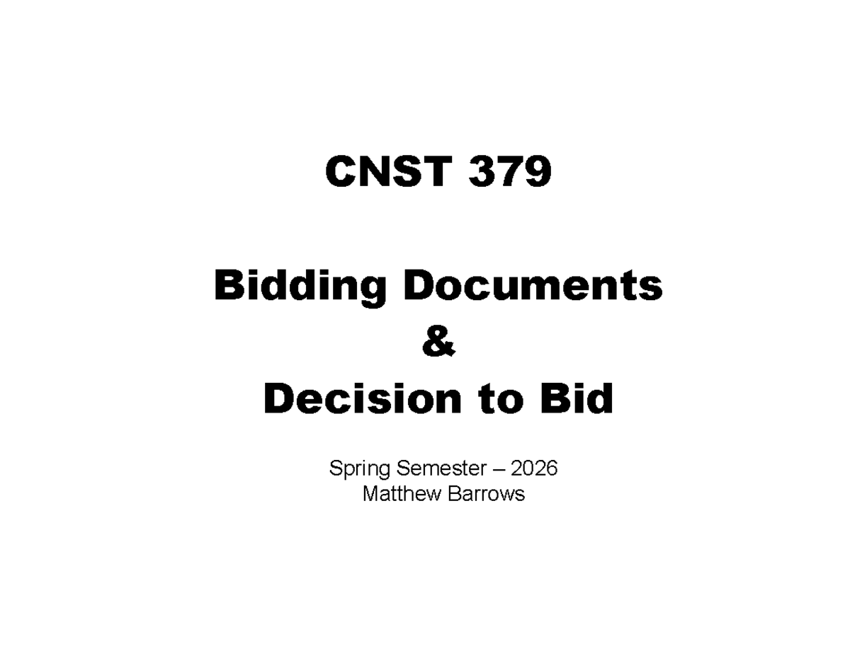 CNST 379 Lecture: Bidding Documents & Decision to Bid - Studocu