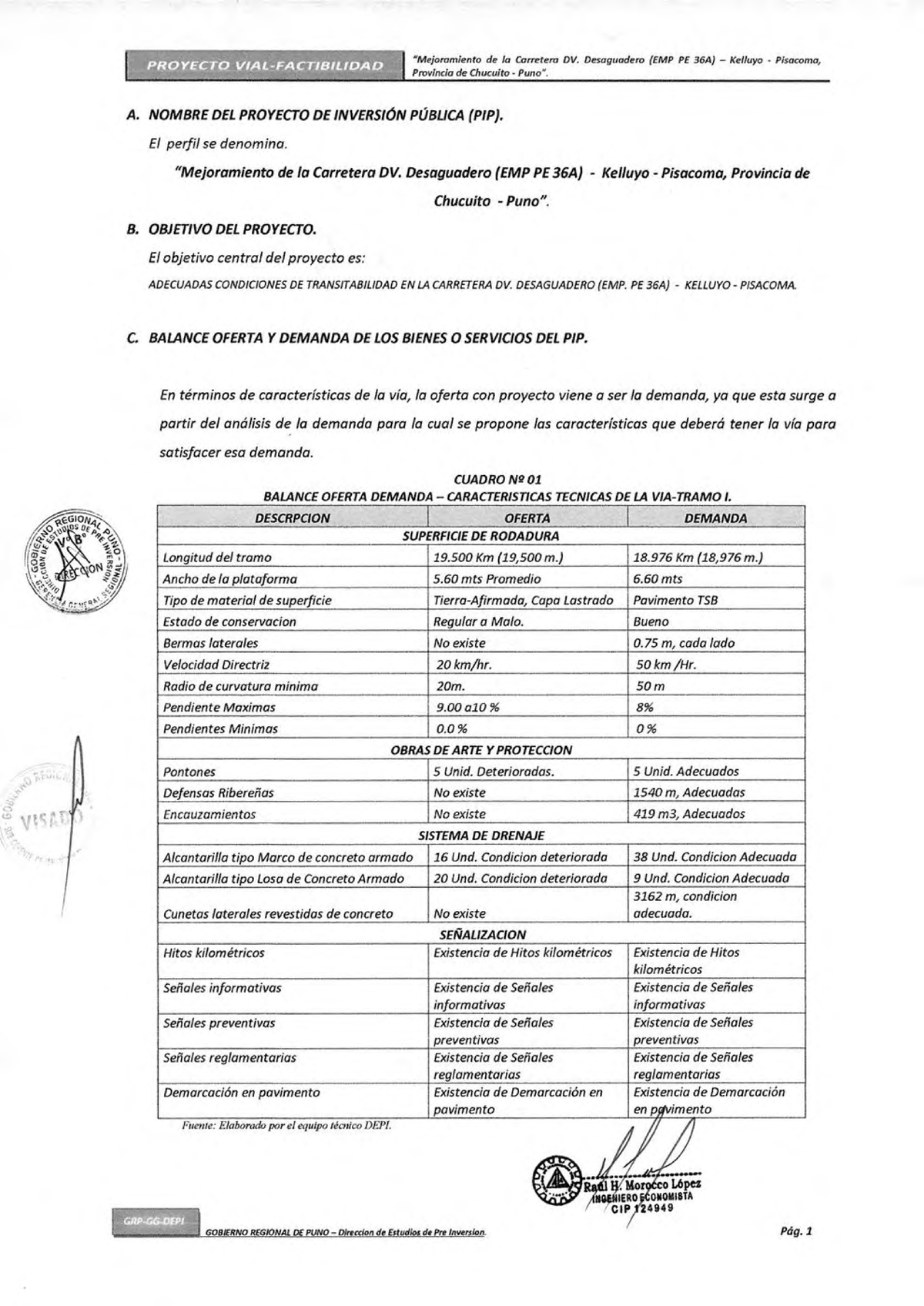 Proyecto de Inversión Pública: Mejoramiento Carretera DV. Desaguadero (EMP PE - Document Preview