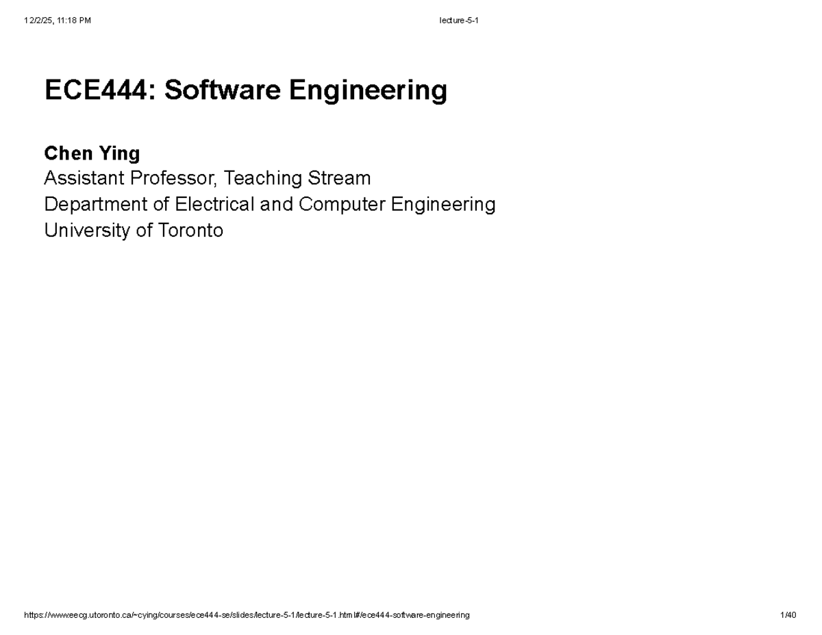ECE444 Lecture 5: Software Architecture and SOLID Principles - Studocu