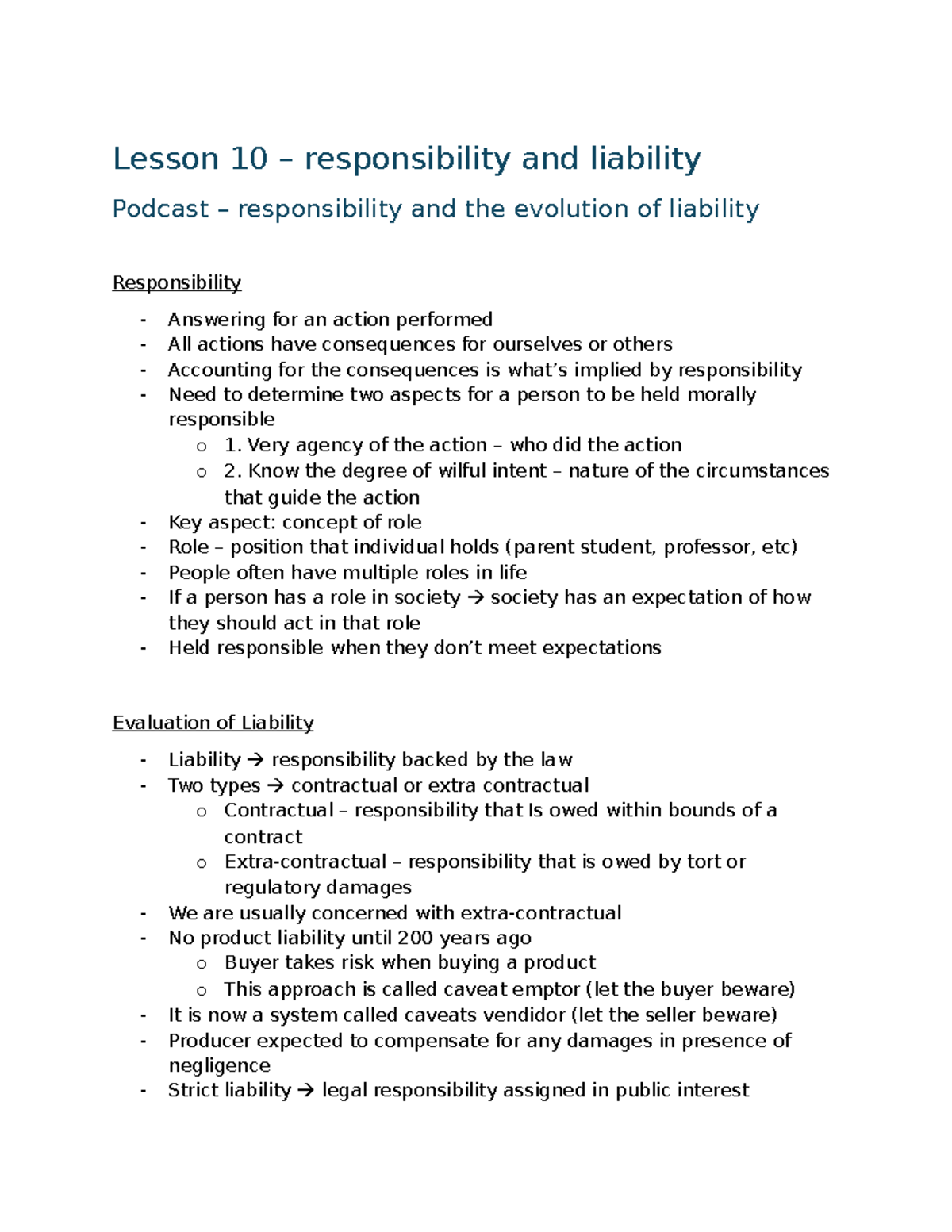 Lesson 10: Responsibility and Liability in Legal Context - Studocu