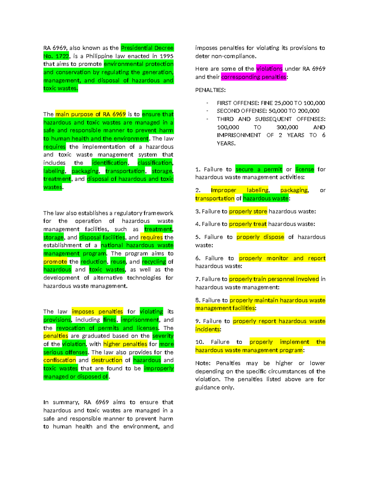 RA 6969: Environmental Protection and Hazardous Waste Management - Studocu