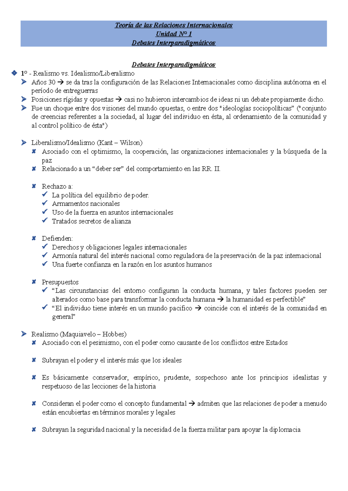 Teoría de las Relaciones Internacionales: Unidad 1.2 - Debates - Studocu