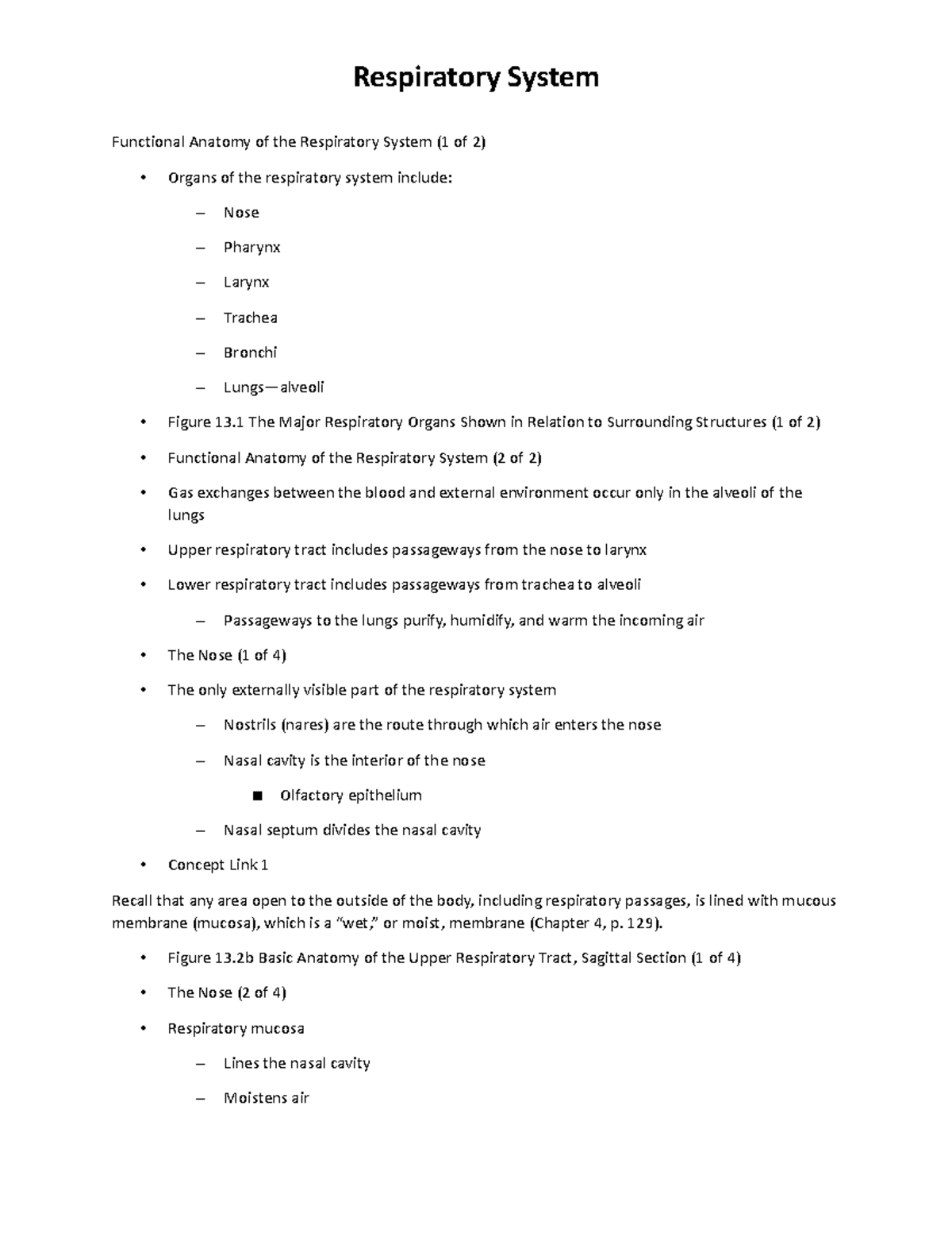 Functional Anatomy of the Respiratory System (BIO 101) - A ...