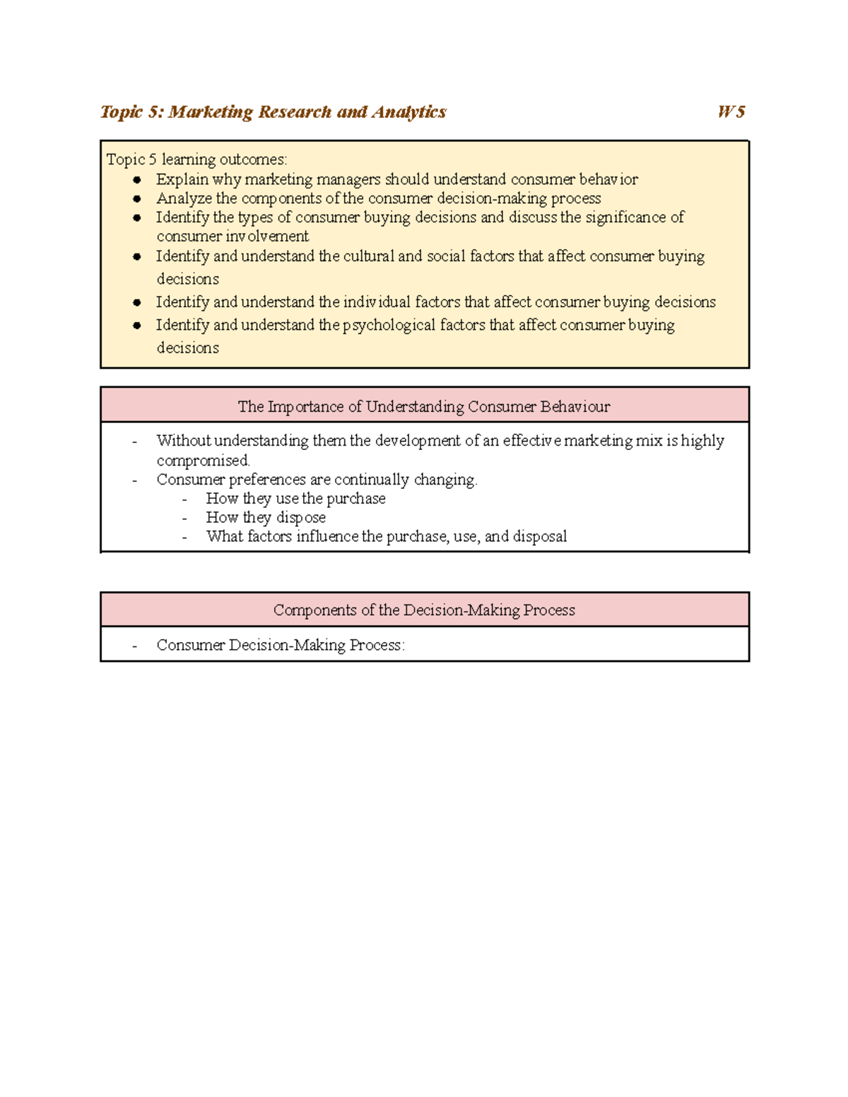 Week 5 &6 2200 - notes! - Topic 5: Marketing Research and Analytics W ...
