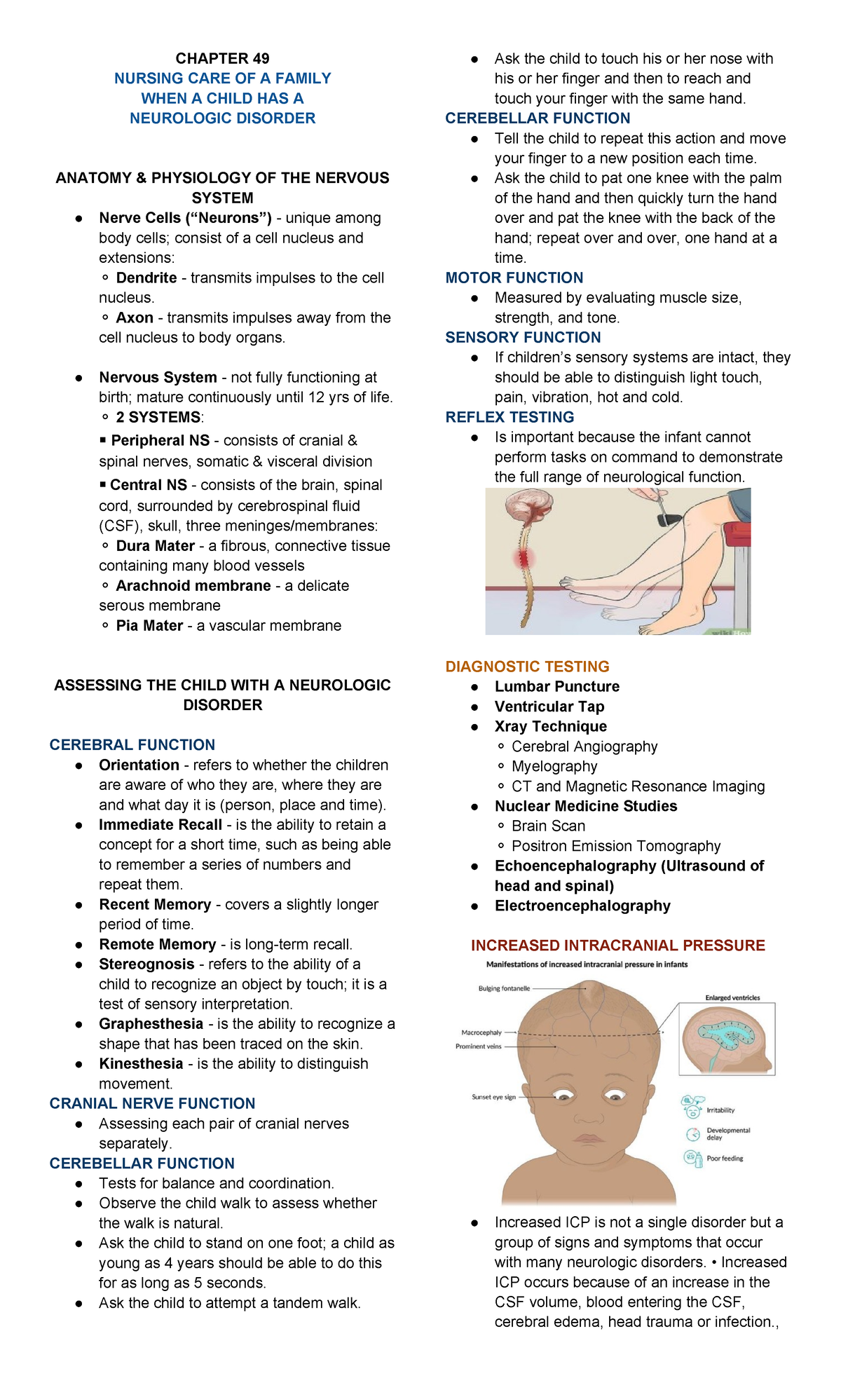 MCN Final Exam Review: Chapters 49-50 - Pediatric Neurological Care - Document Preview