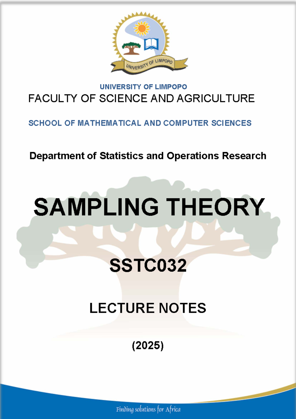 SSTC032 Sampling Theory Lecture Notes - University of Limpopo 2025 ...
