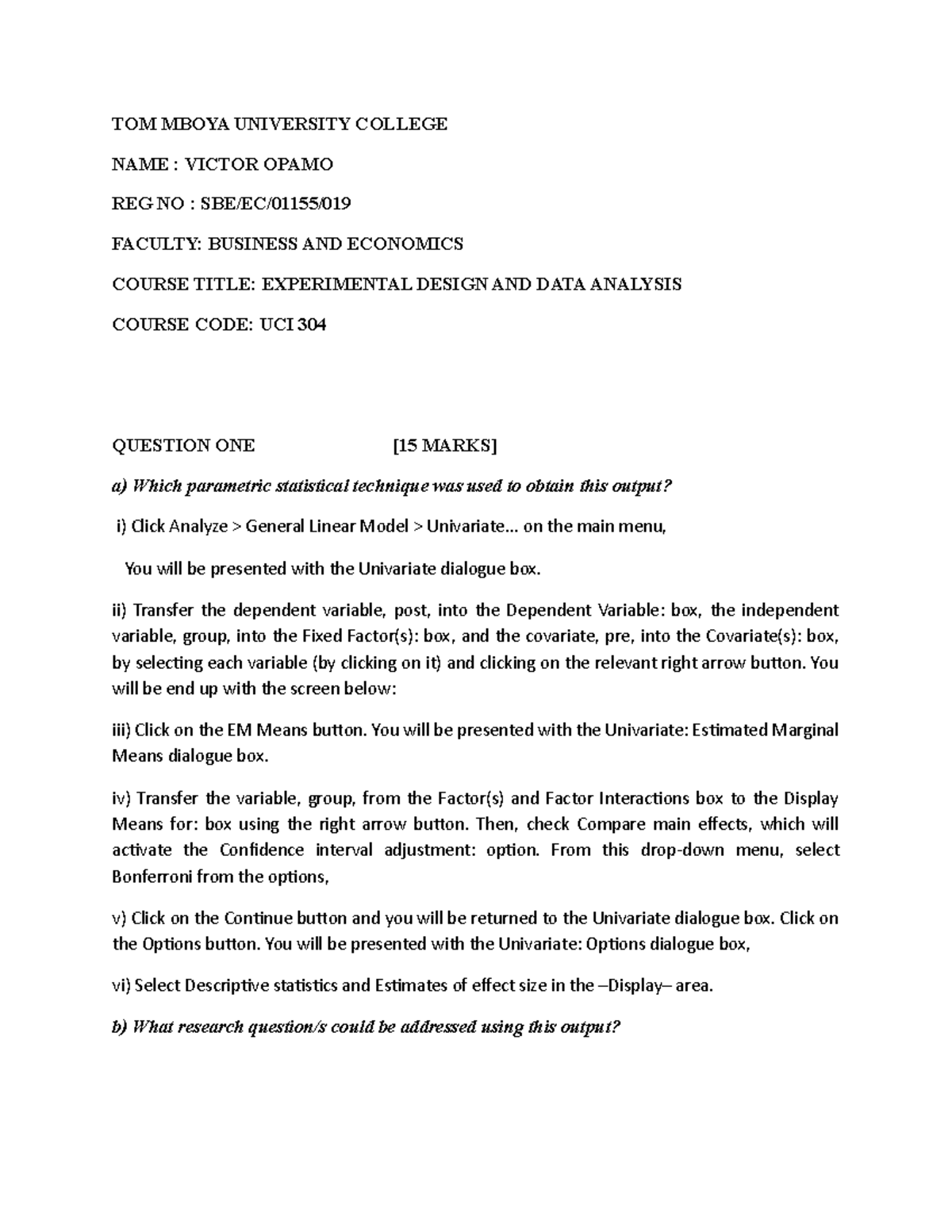 UCI 304 Experimental Design & Data Analysis Assignment Notes - Studocu