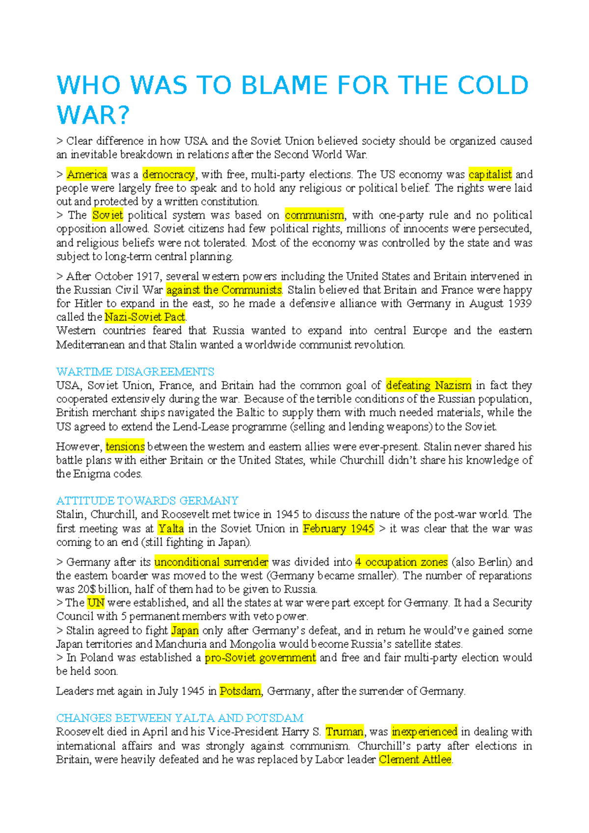 History Chapter 4: The Cold War - Causes and Consequences - Studocu