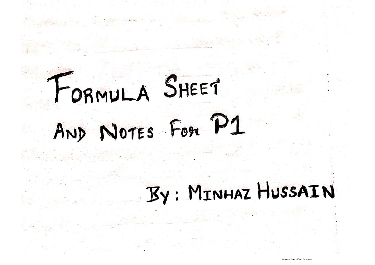 P1 Formula Sheet & Notes: Algebra, Quadratics, Graphs & Trig - Studocu