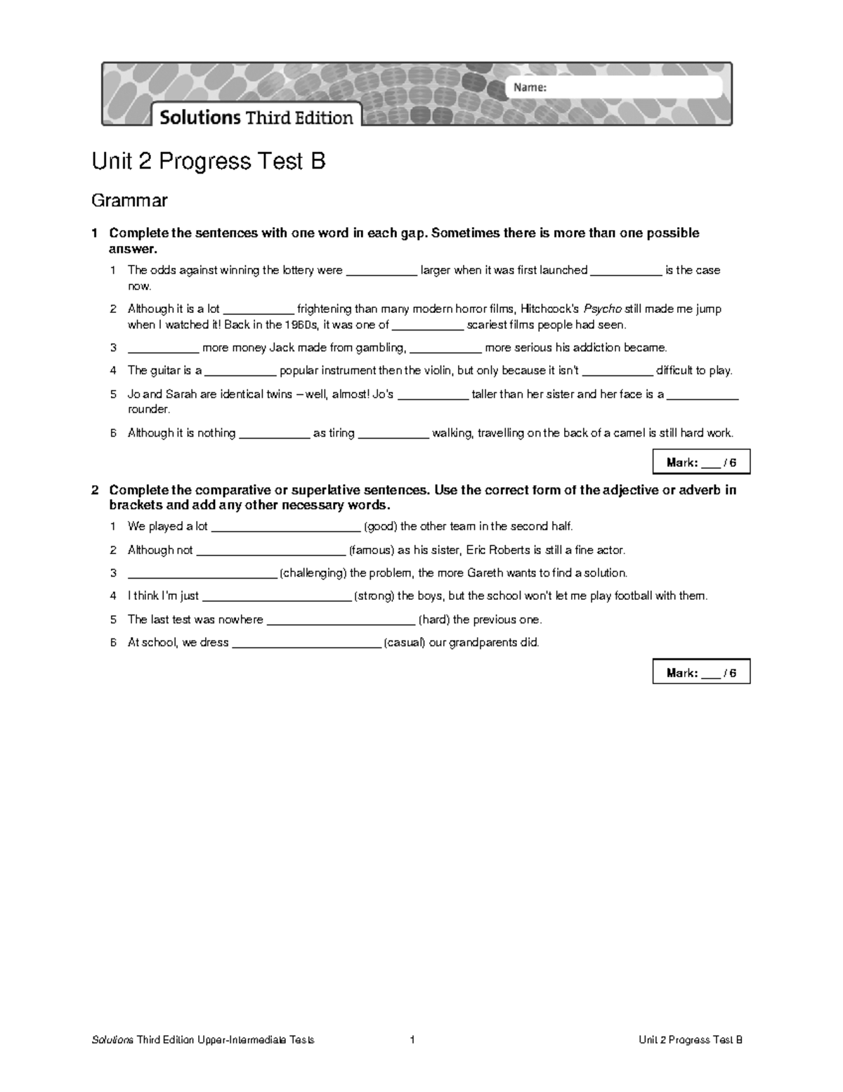 Unit 2 Progress Test B - Grammar and Vocabulary Solutions - Studocu