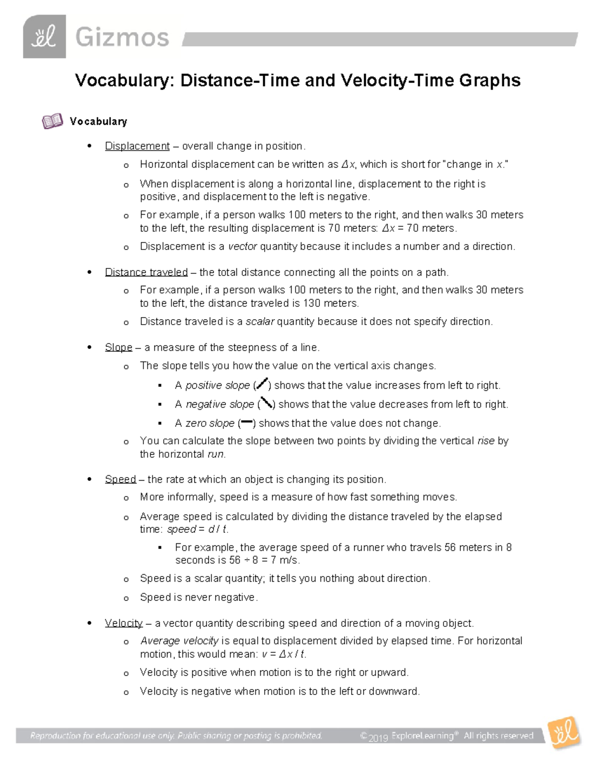 Distance Time Velocity Vocabm - 2019 Vocabulary: Distance-Time and ...