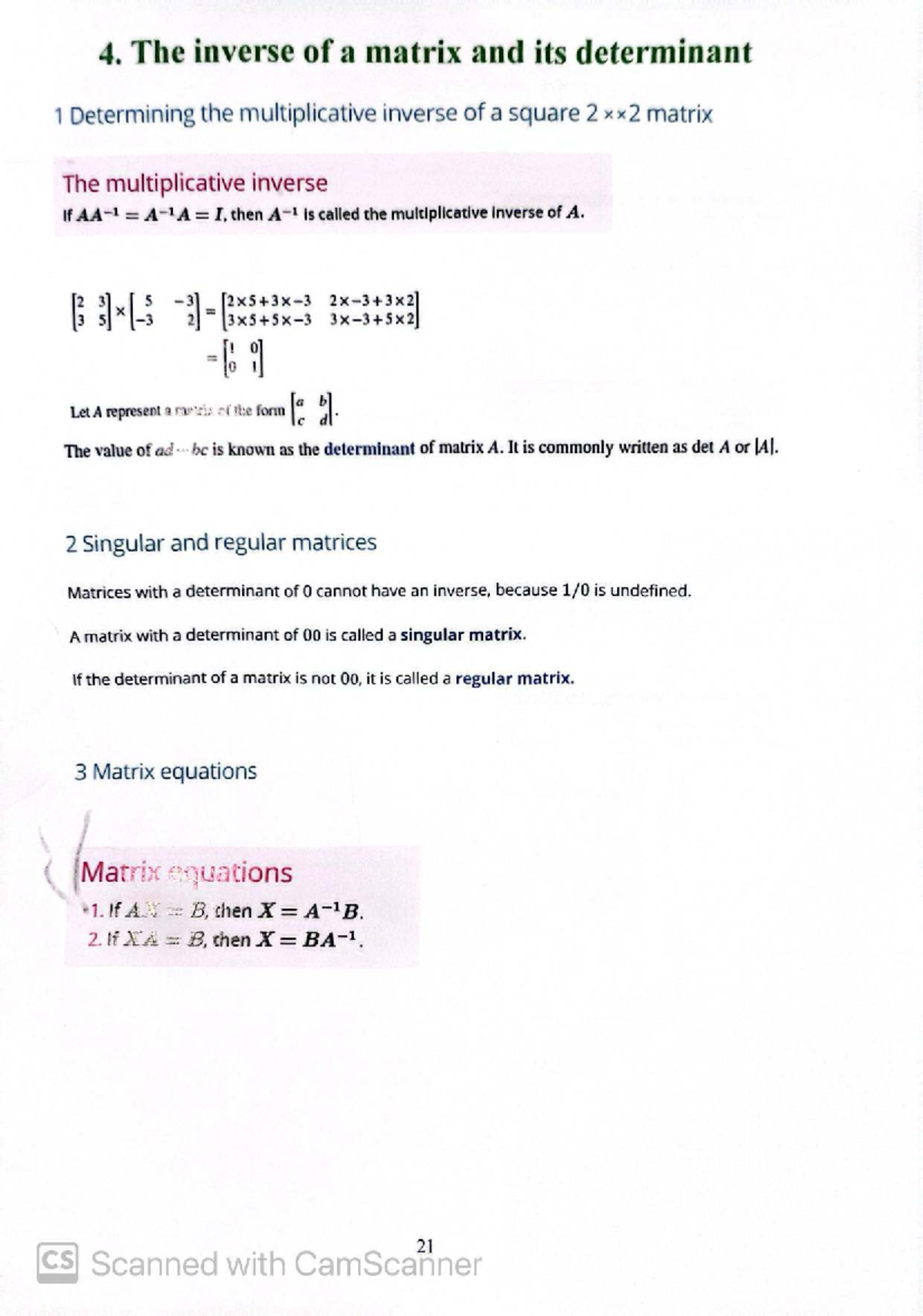 MATH 101: Inverse of a Matrix and Determinants Explained - Studocu
