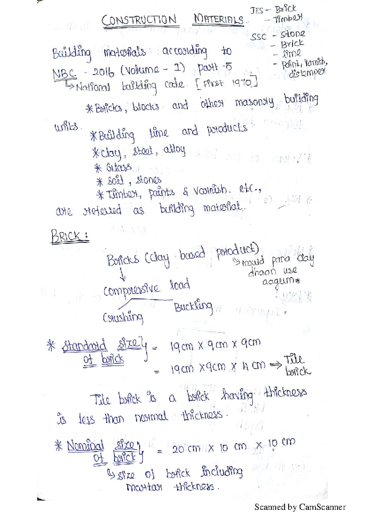 CM - Detailed Notes on Brick Construction Materials for Exam Prep - Studocu