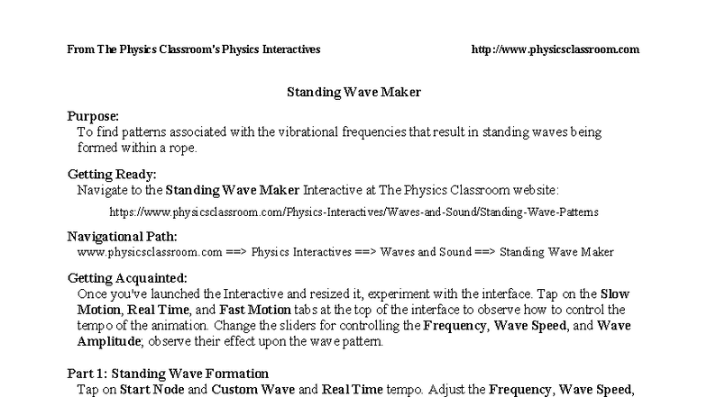 Standing Wave Maker: Exploring Harmonic Frequencies in Physics - Studocu