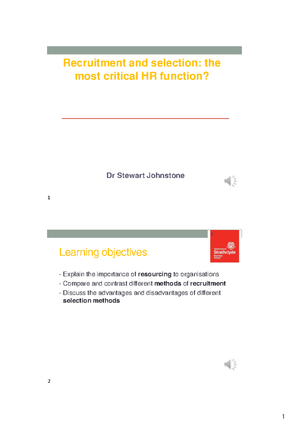 Recruitment 2021 - Lecture Notes on Resourcing and Selection Methods ...