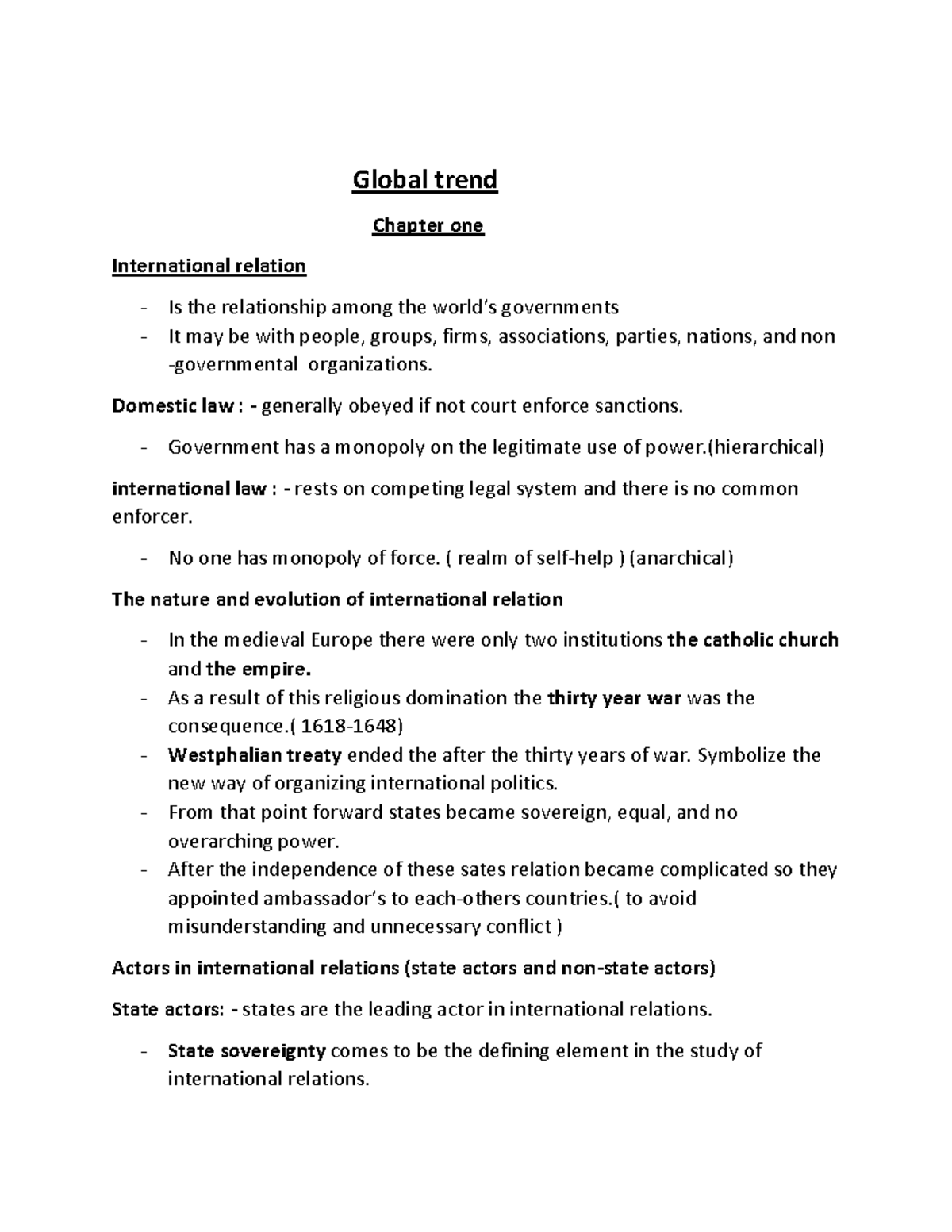 Global Trends: International Relations and National Interest (Ch. 1 & 2 ...