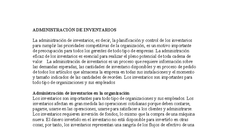 ADMINISTRACIÓN DE INVENTARIOS: Estrategias y Modelos Clave - Studocu