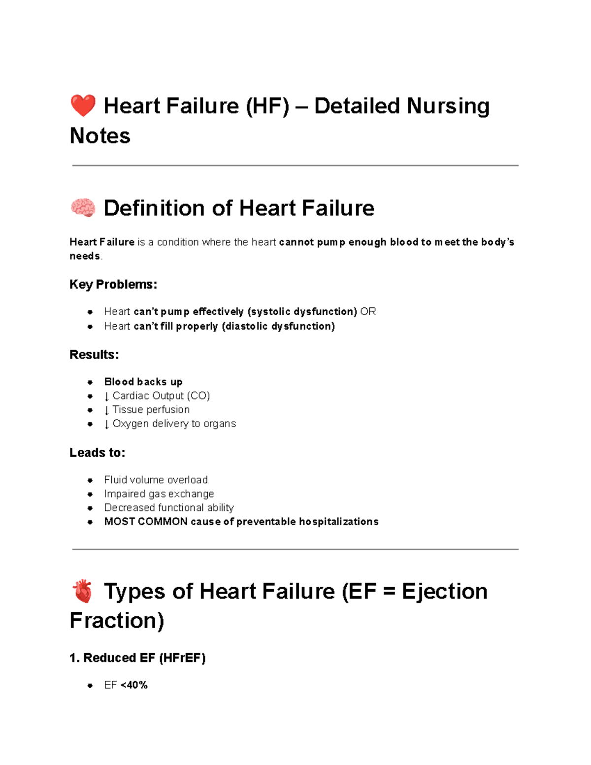 Heart Failure (HF) Comprehensive Nursing Notes and Management Guide ...