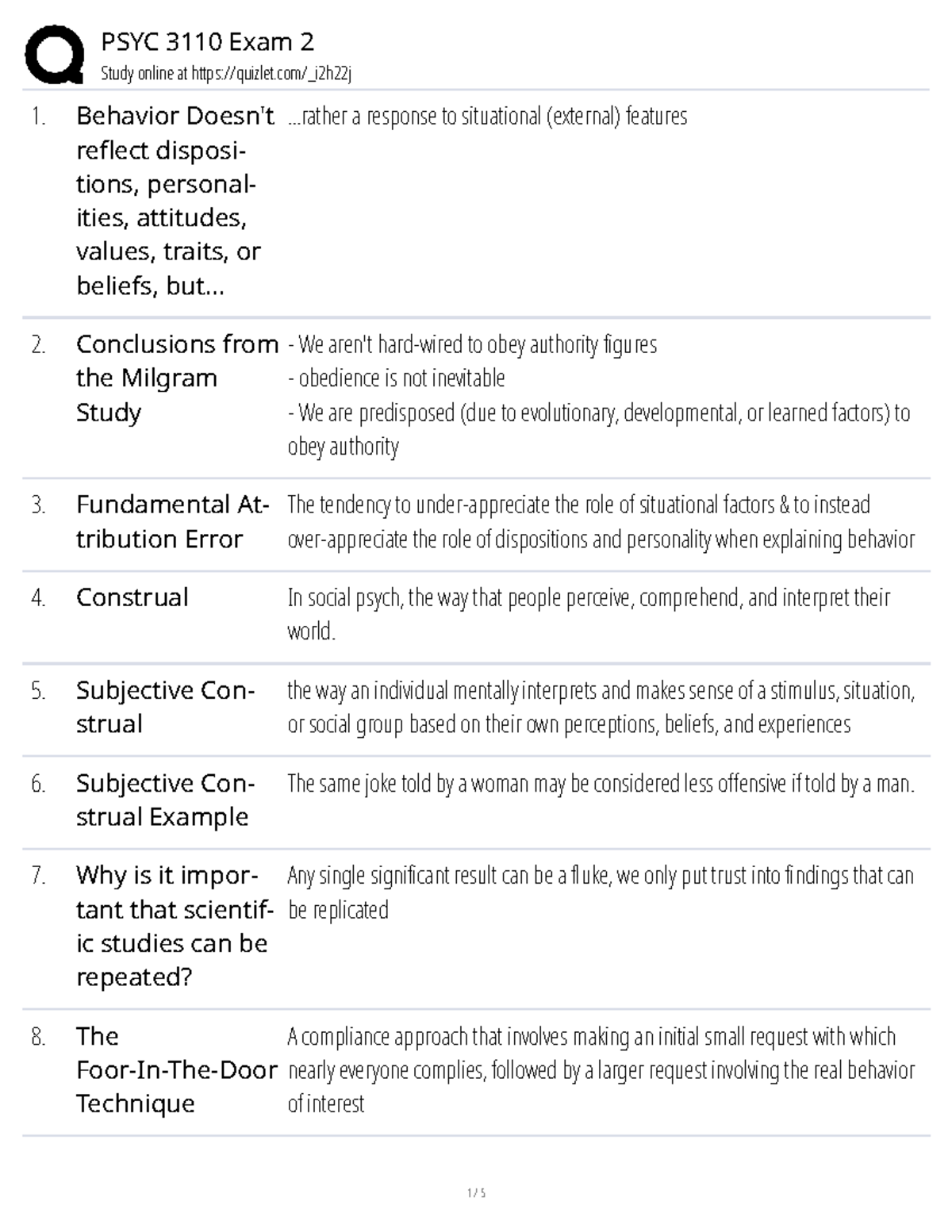 PSYC 3110 Exam 2 Study Guide - Studocu