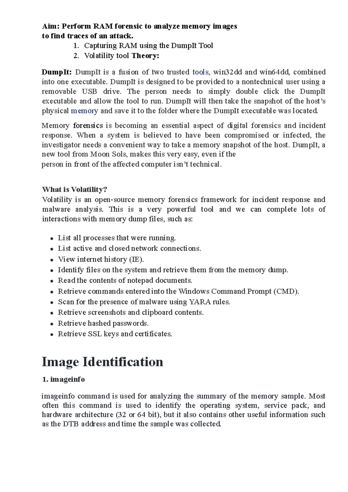 7thpractical... - Aim: Perform RAM forensic to analyze memory images to ...